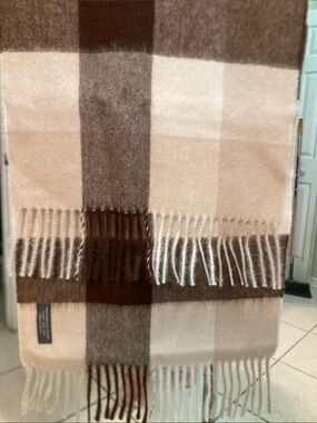 Cozy Alpaca Plaid Fringe Scarf in Brown & Cream - Women's Wrap